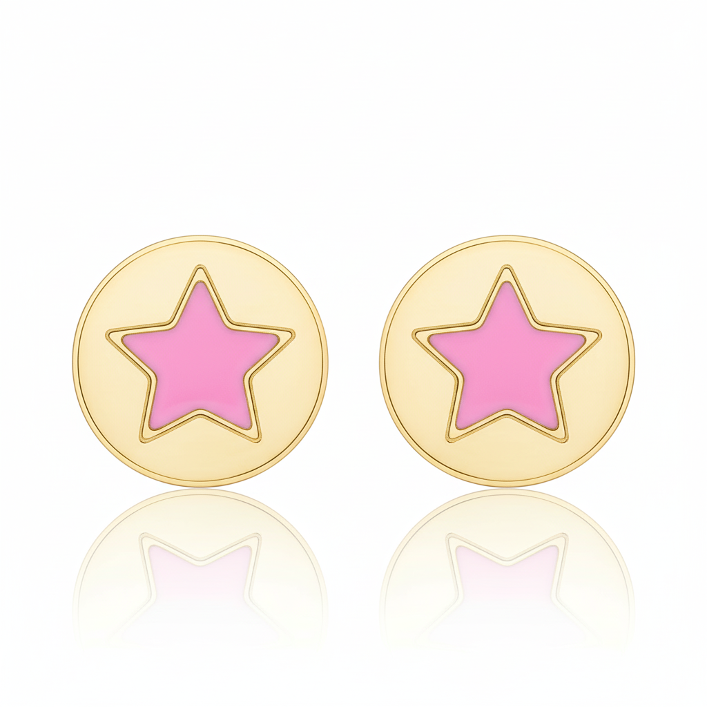 Broquel Mini Estrellas Rosas de Oro 10k