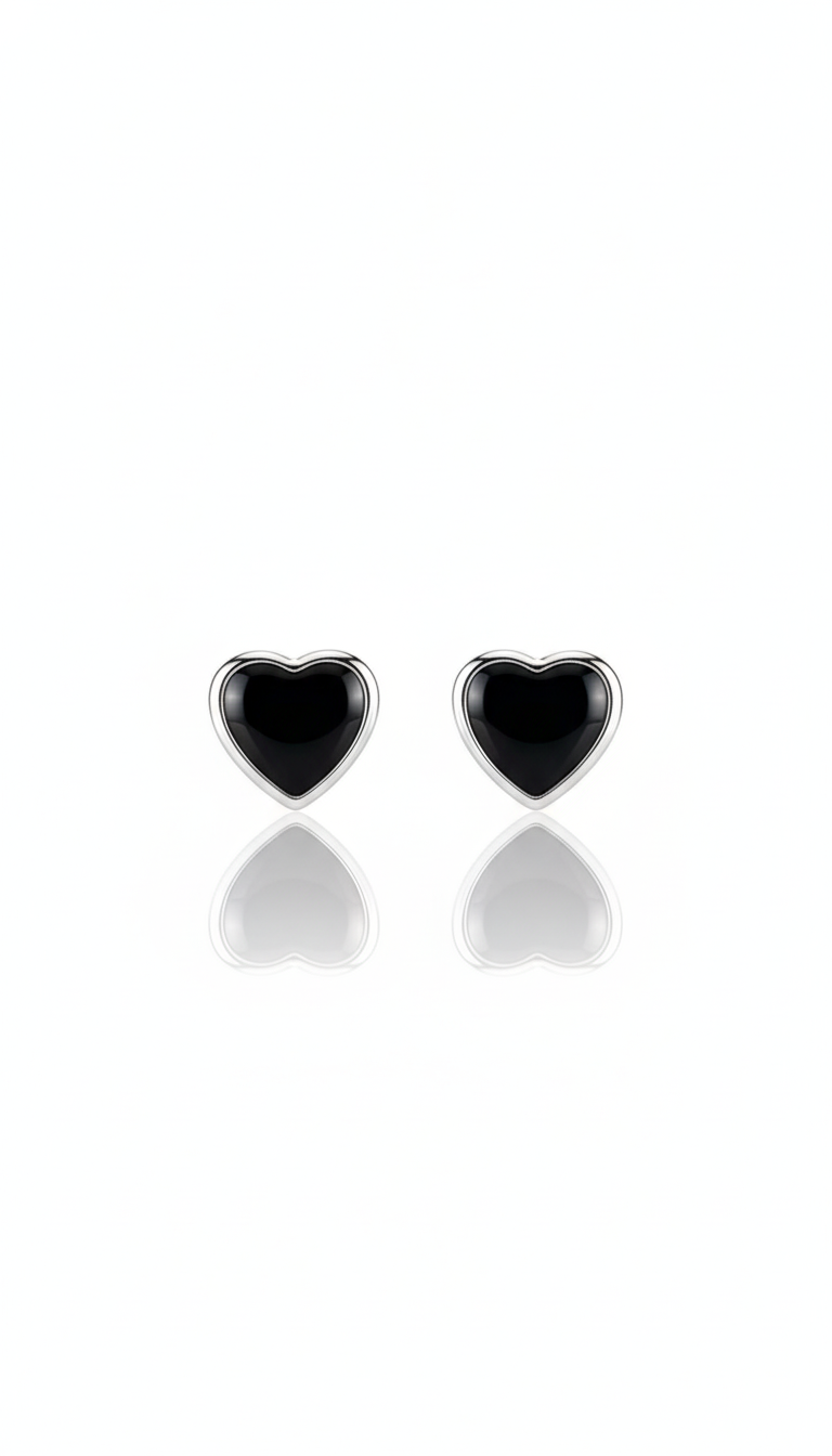 Aretes Corazón Zirconia Negro