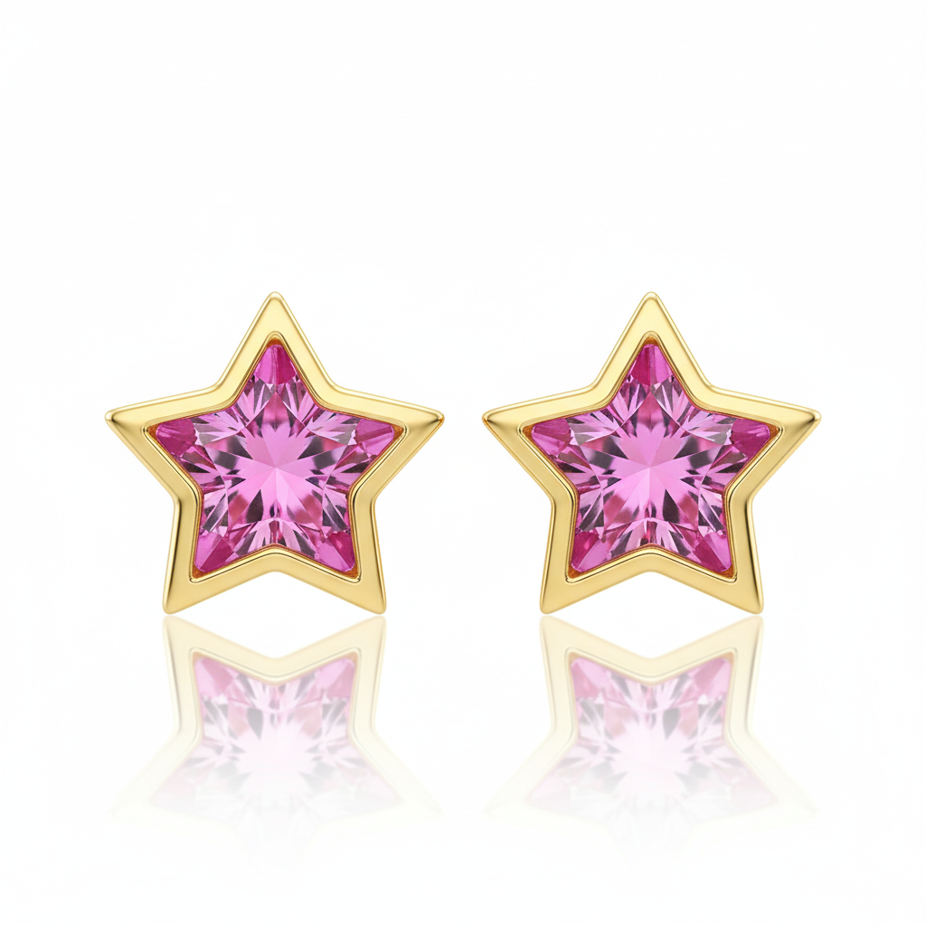 Broqueles de Oro 10k Estrella Rosa